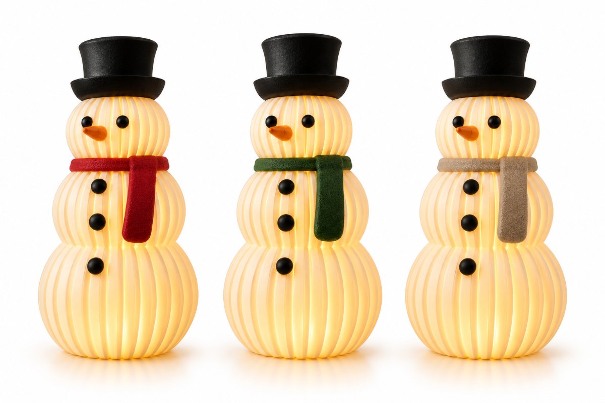 BONHOMME DE NEIGE LUMINEUX lot de 3 unité — Déco intérieure imprimé en 3D en France, vue 3