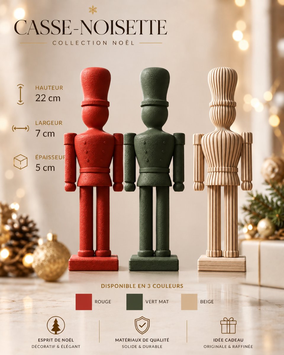 CASSE-NOISETTE DESIGN — 33 CM lot de 3 piece — imprimé 3D Made in France