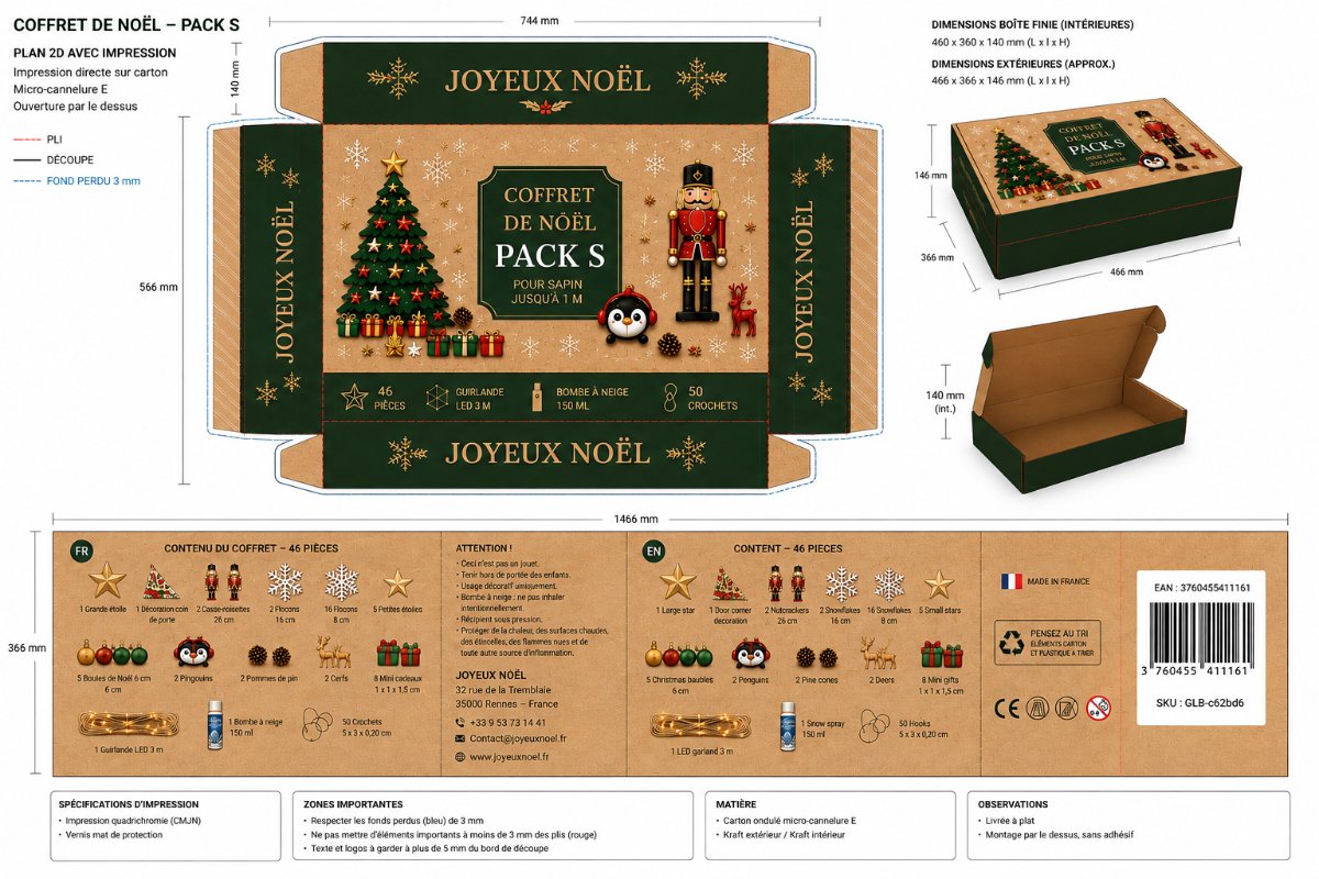 COFFRET DE NOËL – PACK M — Déco intérieure imprimé en 3D en France, vue 3