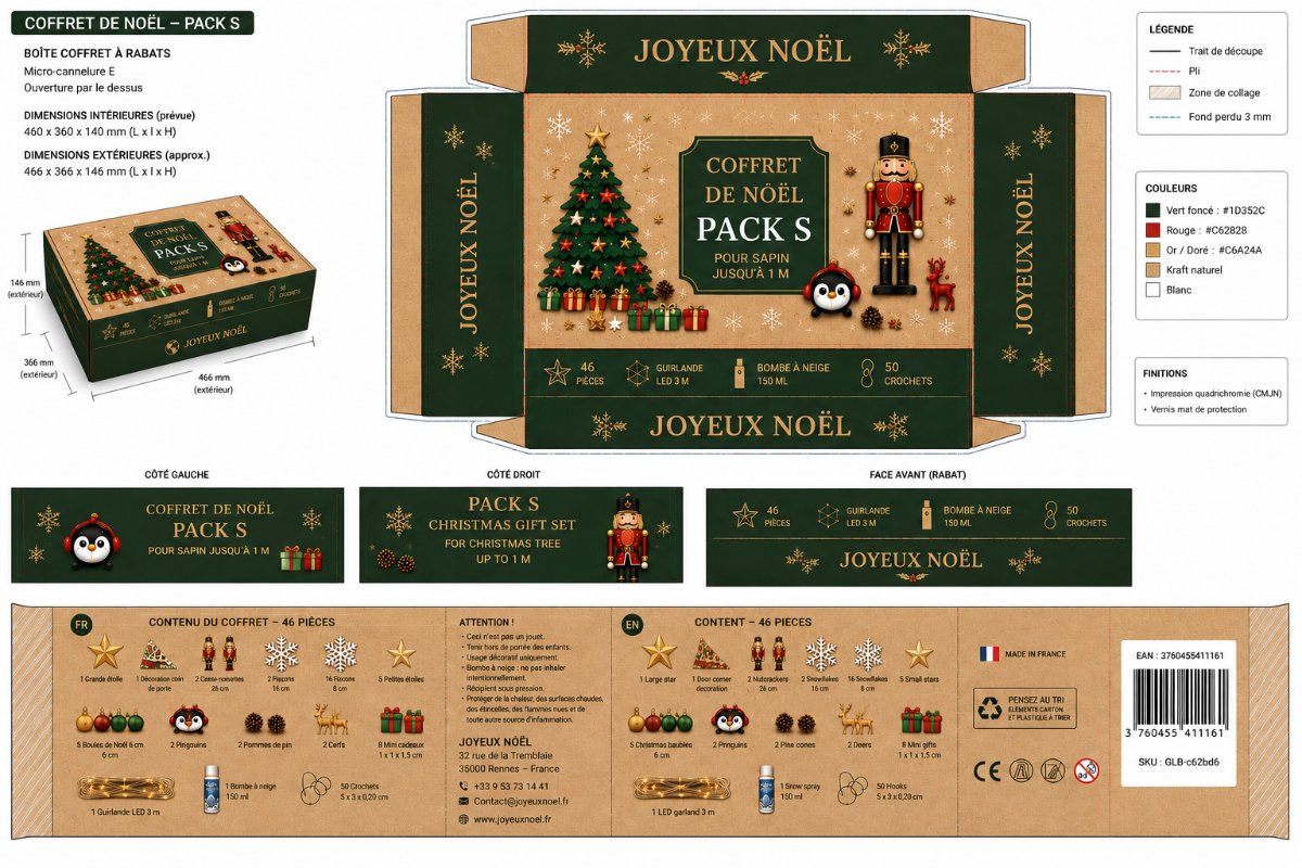 COFFRET DE NOËL – PACK M — Déco intérieure imprimé en 3D en France, vue 2