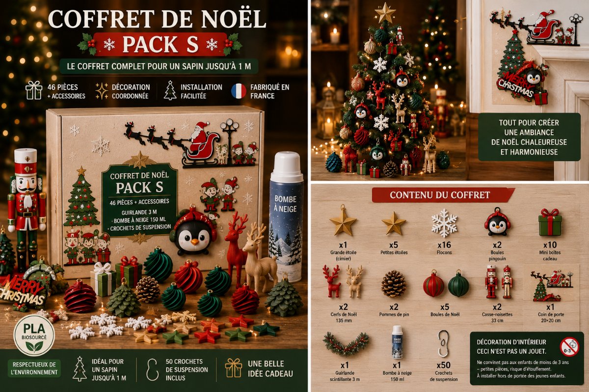 COFFRET DE NOËL – PACK S — Déco intérieure imprimé en 3D en France, vue 2