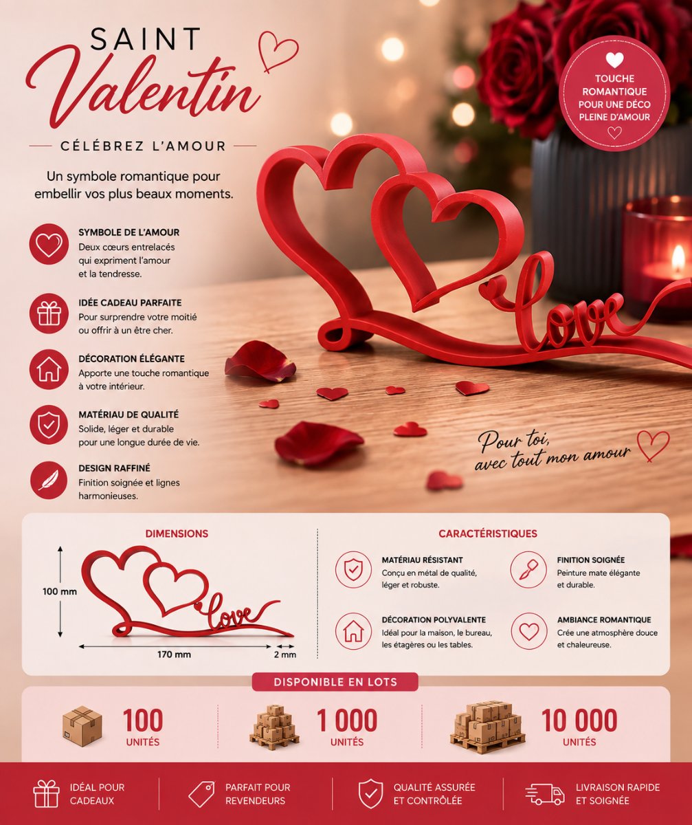 DÉCORATION CADEAU « LOVE » — Déco intérieure imprimé en 3D en France, vue 3