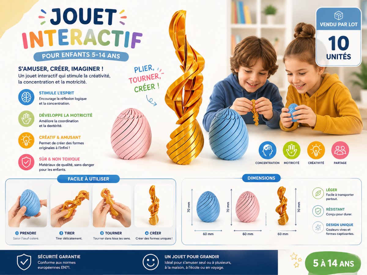 FIDGET ŒUF GLISSANT — ANTI-STRESS — imprimé 3D Made in France