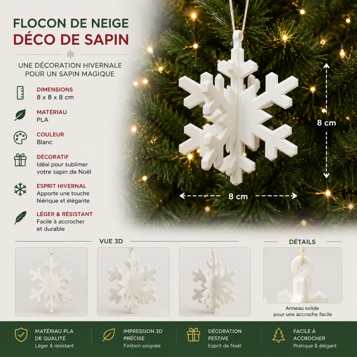 FLOCON DENTELLE — NOËL lot de 100 unité — imprimé 3D Made in France