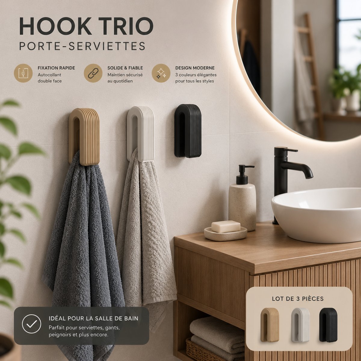 Hook Trio · Porte-Serviettes lot de 3 pièce — imprimé 3D Made in France