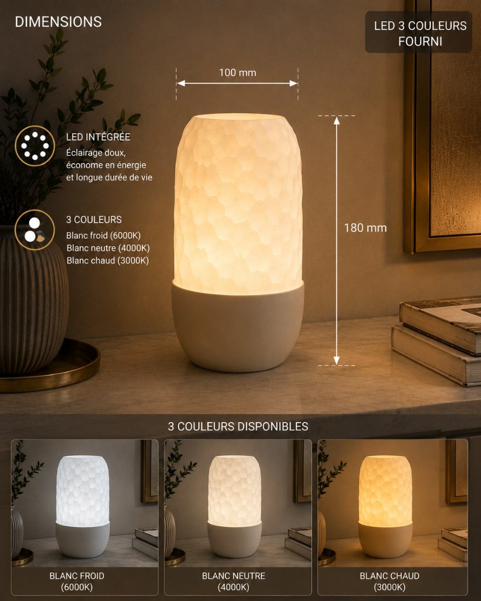L'ORIGINE — Lampe texturée — Déco intérieure imprimé en 3D en France, vue 2