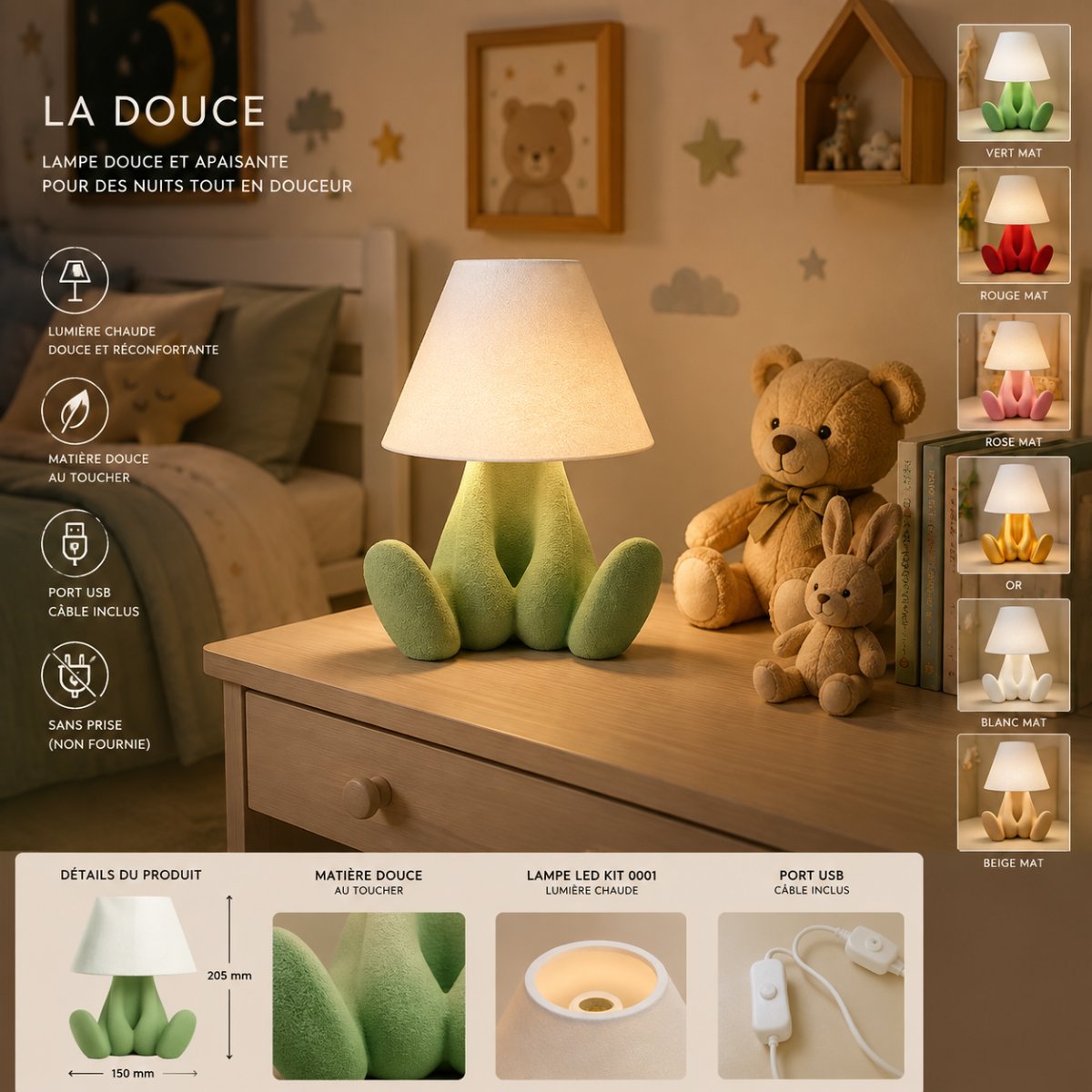 LA DOUCE — Lampe chambre d'enfant — Déco intérieure imprimé en 3D en France, vue 2