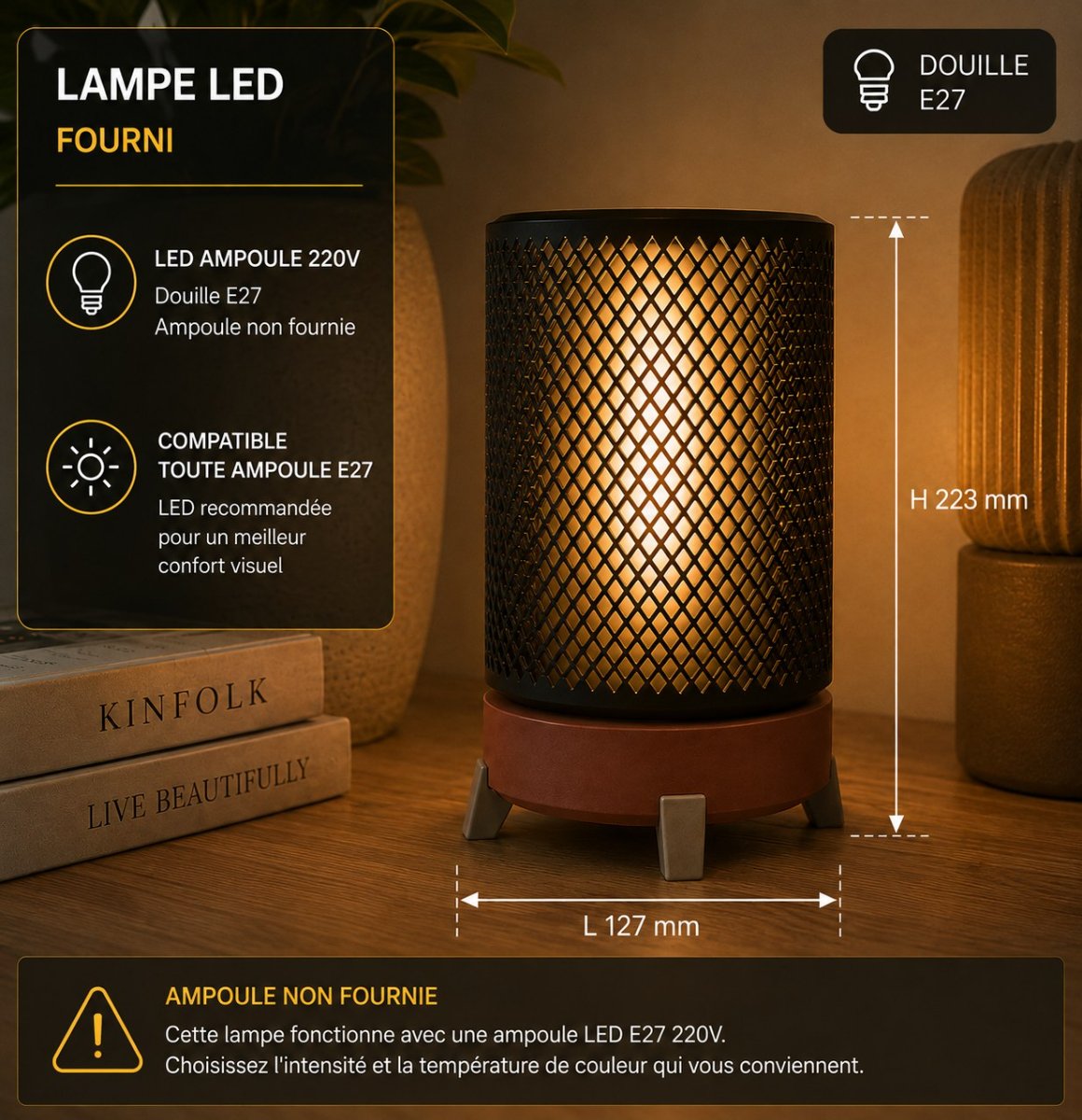 LA MAILLE — Lampe ajourée — Déco intérieure imprimé en 3D en France, vue 2
