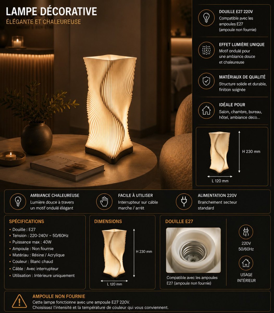 LA VOLUTE — Lampe sculpturale — Déco intérieure imprimé en 3D en France, vue 2