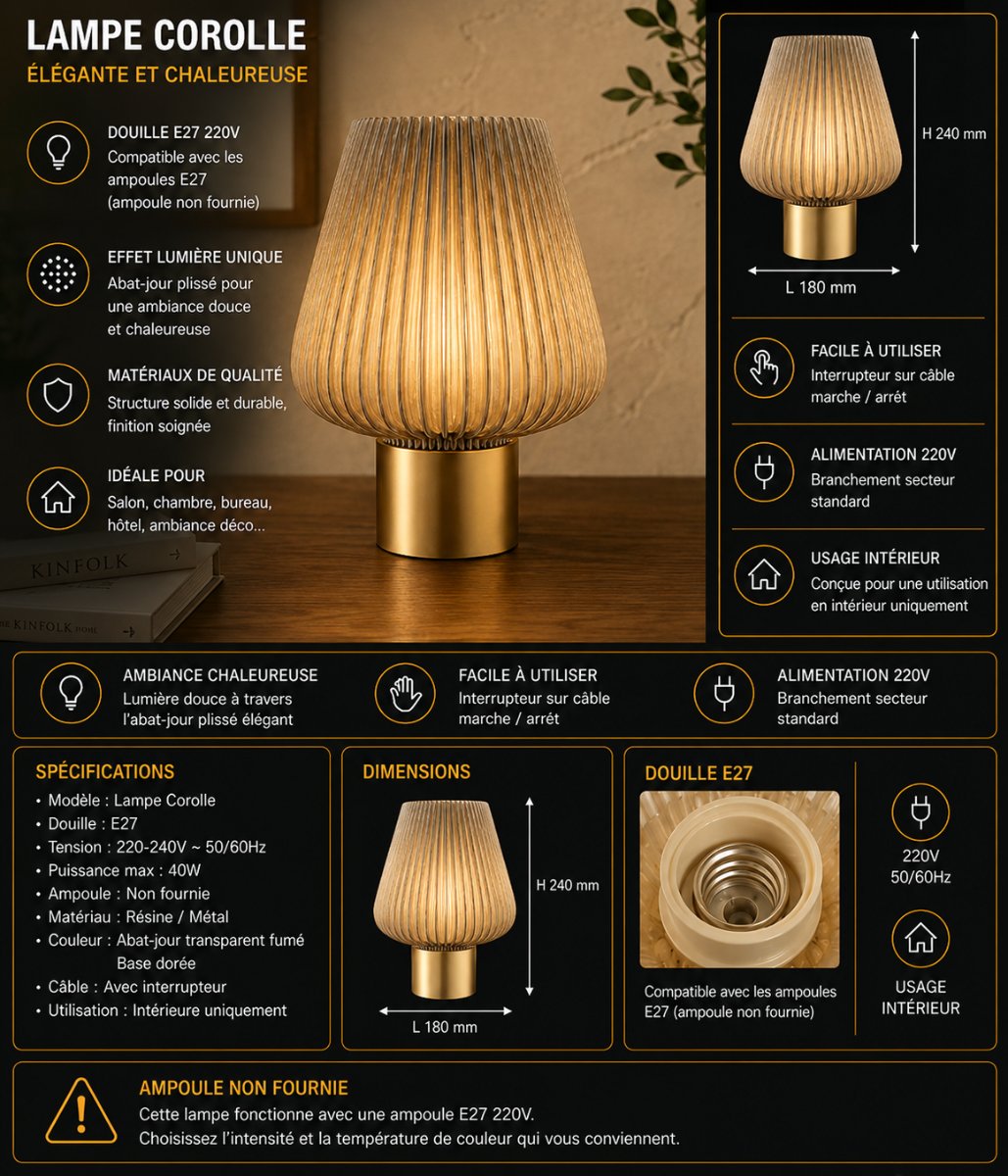 LAMPE COROLLE — Déco intérieure imprimé en 3D en France, vue 2