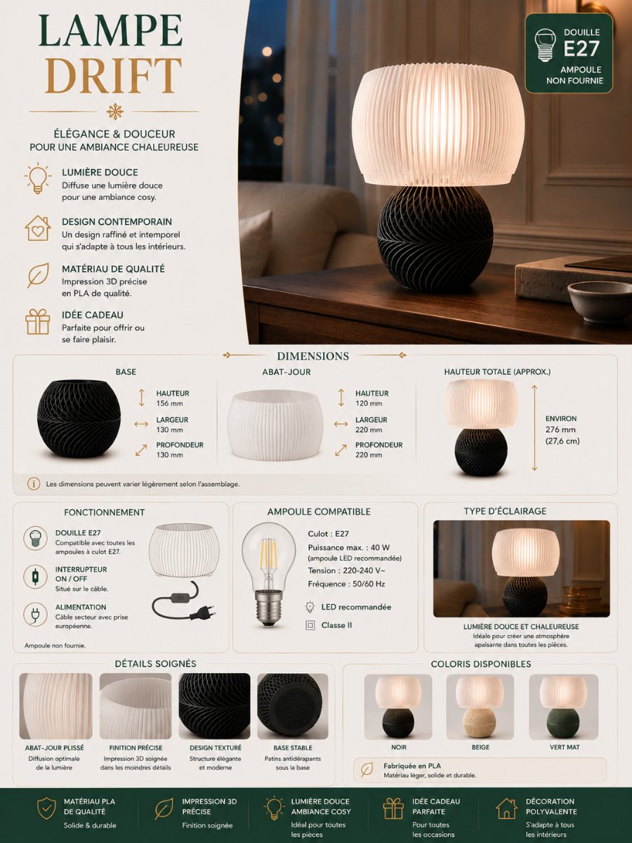 LAMPE DRIFT — Déco intérieure imprimé en 3D en France, vue 2