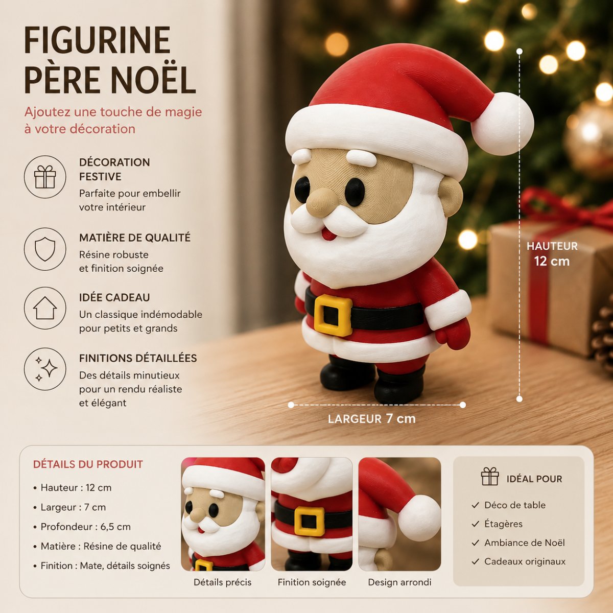 PÈRE NOËL — SUJET À POSER — Déco intérieure imprimé en 3D en France, vue 4