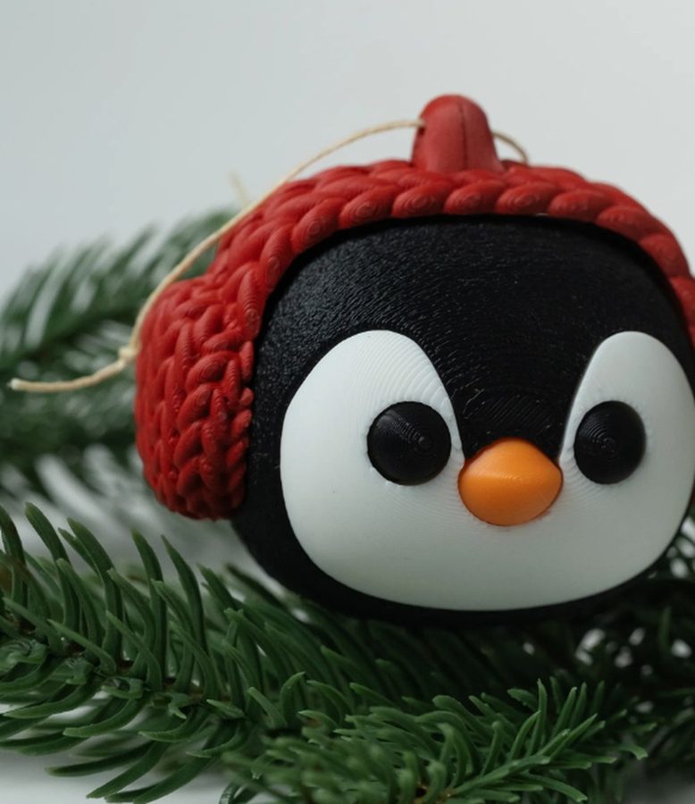 PINGOUIN BONNET — SUJET NOËL — Déco intérieure imprimé en 3D en France, vue 2