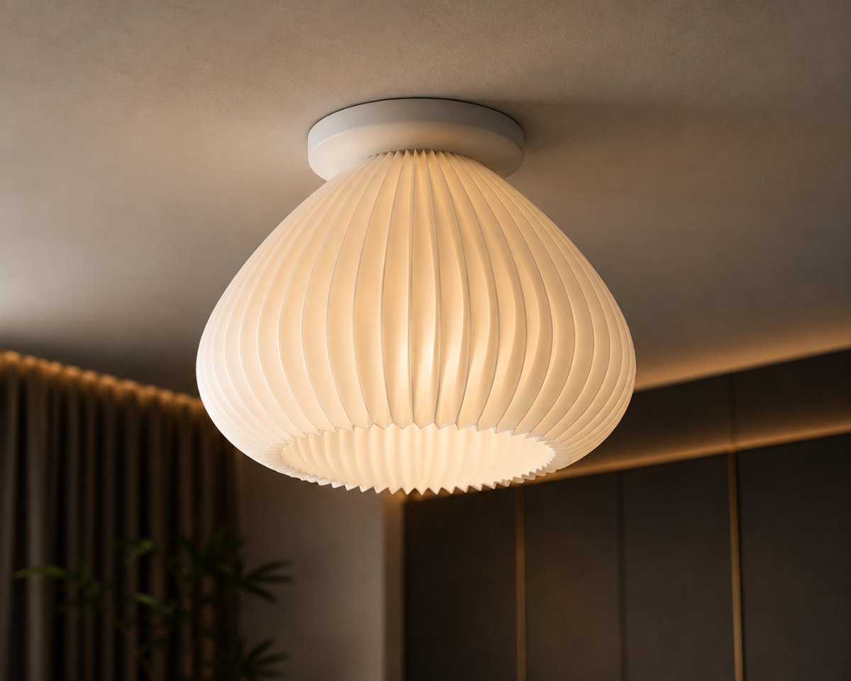 Plafonnier Coquille — Abat-jour nervuré — imprimé 3D Made in France