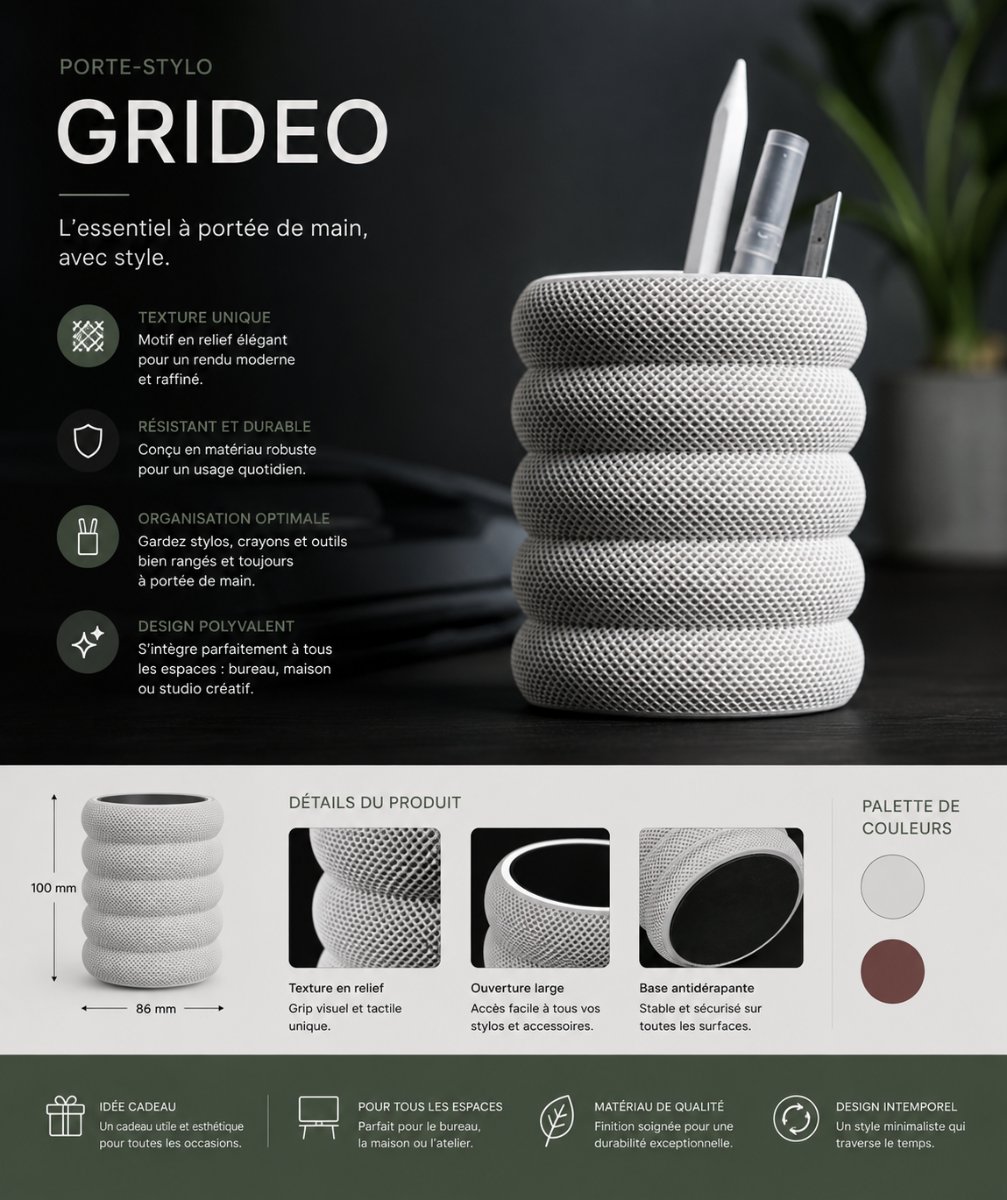 PORTE-STYLO GRIDEO — imprimé 3D Made in France