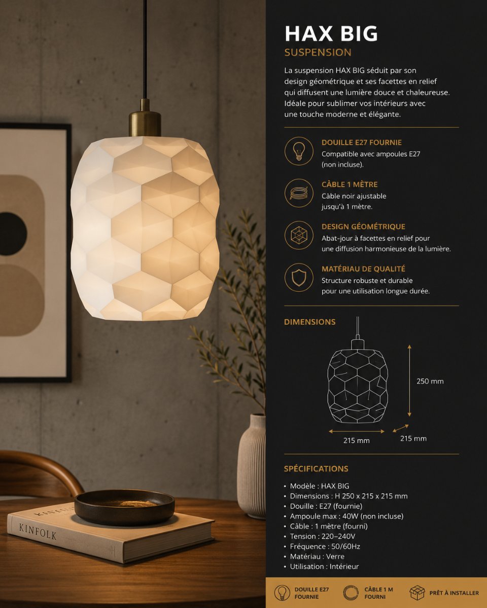 SUSPENSION HEX BIG — Déco intérieure imprimé en 3D en France, vue 5