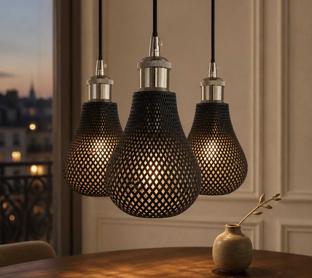 SUSPENSION HIRAYA — ABAT-JOUR MAILLÉ lot de 3 pièces — Déco intérieure imprimé en 3D en France, vue 2