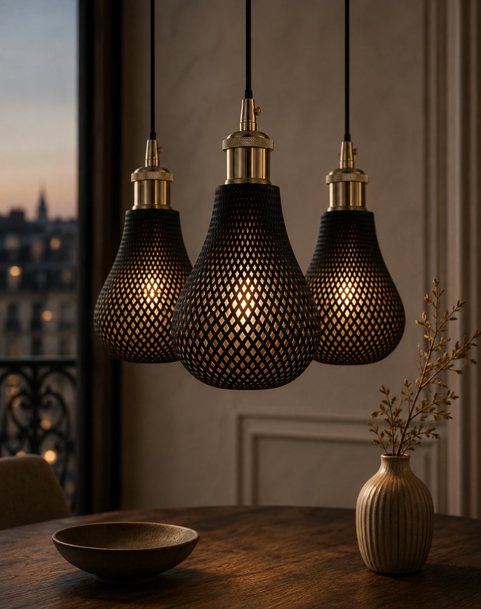 SUSPENSION HIRAYA — ABAT-JOUR MAILLÉ lot de 3 pièces — imprimé 3D Made in France