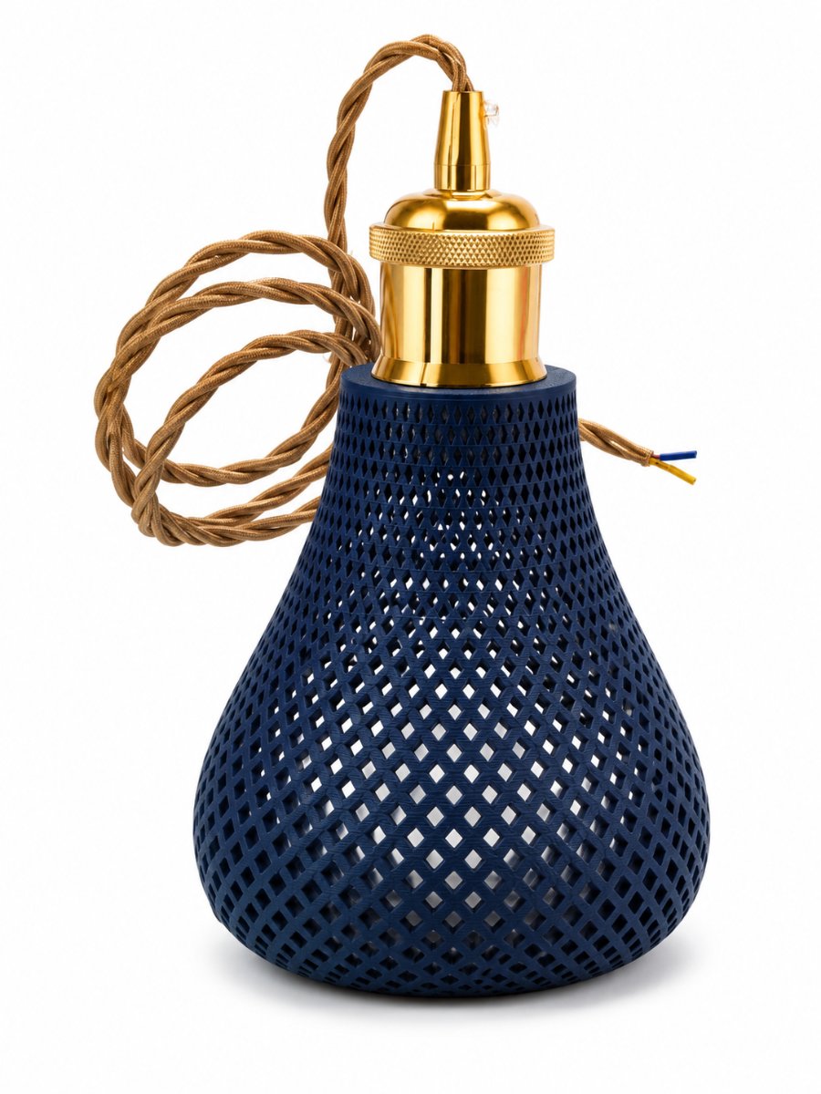 SUSPENSION HIRAYA bleu— ABAT-JOUR MAILLÉ lot de 3 pièces — imprimé 3D Made in France