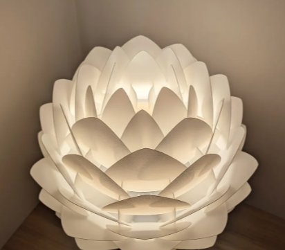 Suspension Lotus — Abat-jour fleur — Déco intérieure imprimé en 3D en France, vue 3