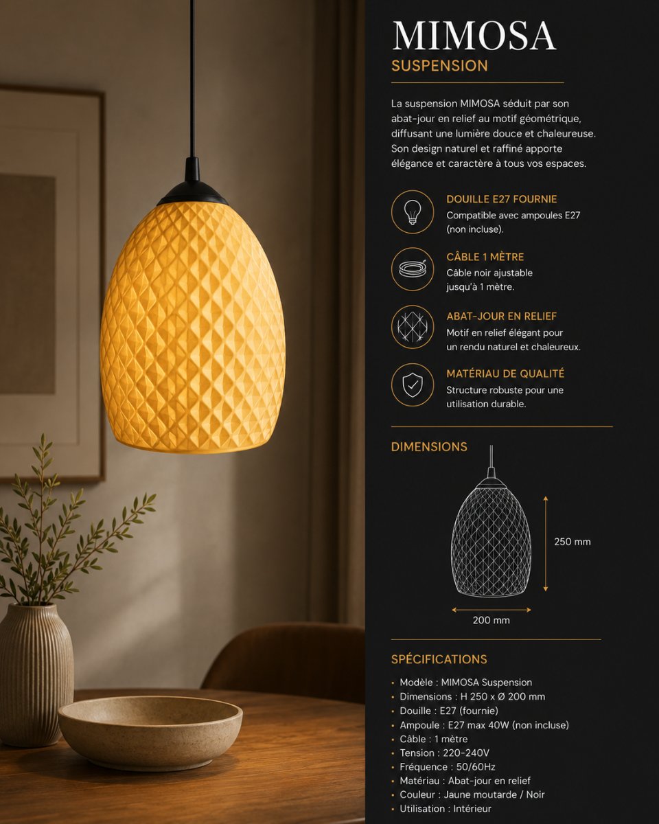 SUSPENSION MIMOSA — Déco intérieure imprimé en 3D en France, vue 2