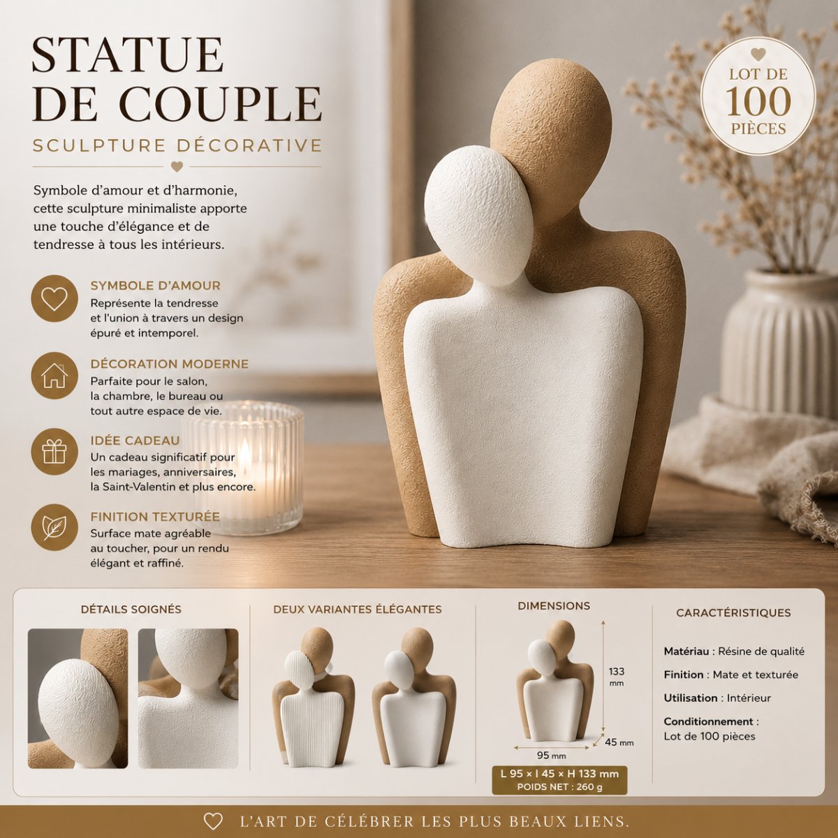 STATUE DE COUPLE — SCULPTURE lot de 100 pièces — imprimé 3D Made in France