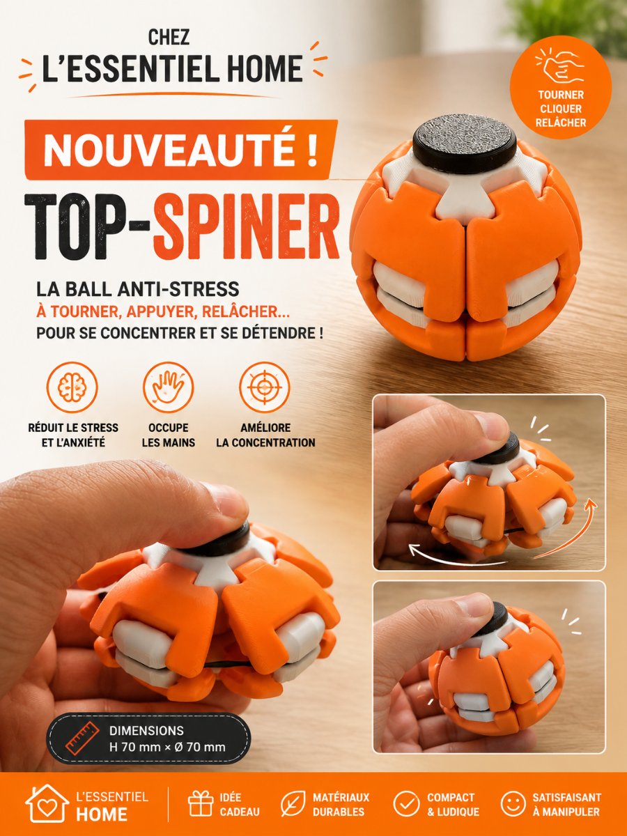 Top-Spinner Ball Anti-Stress Lot de 10 piece — imprimé 3D Made in France