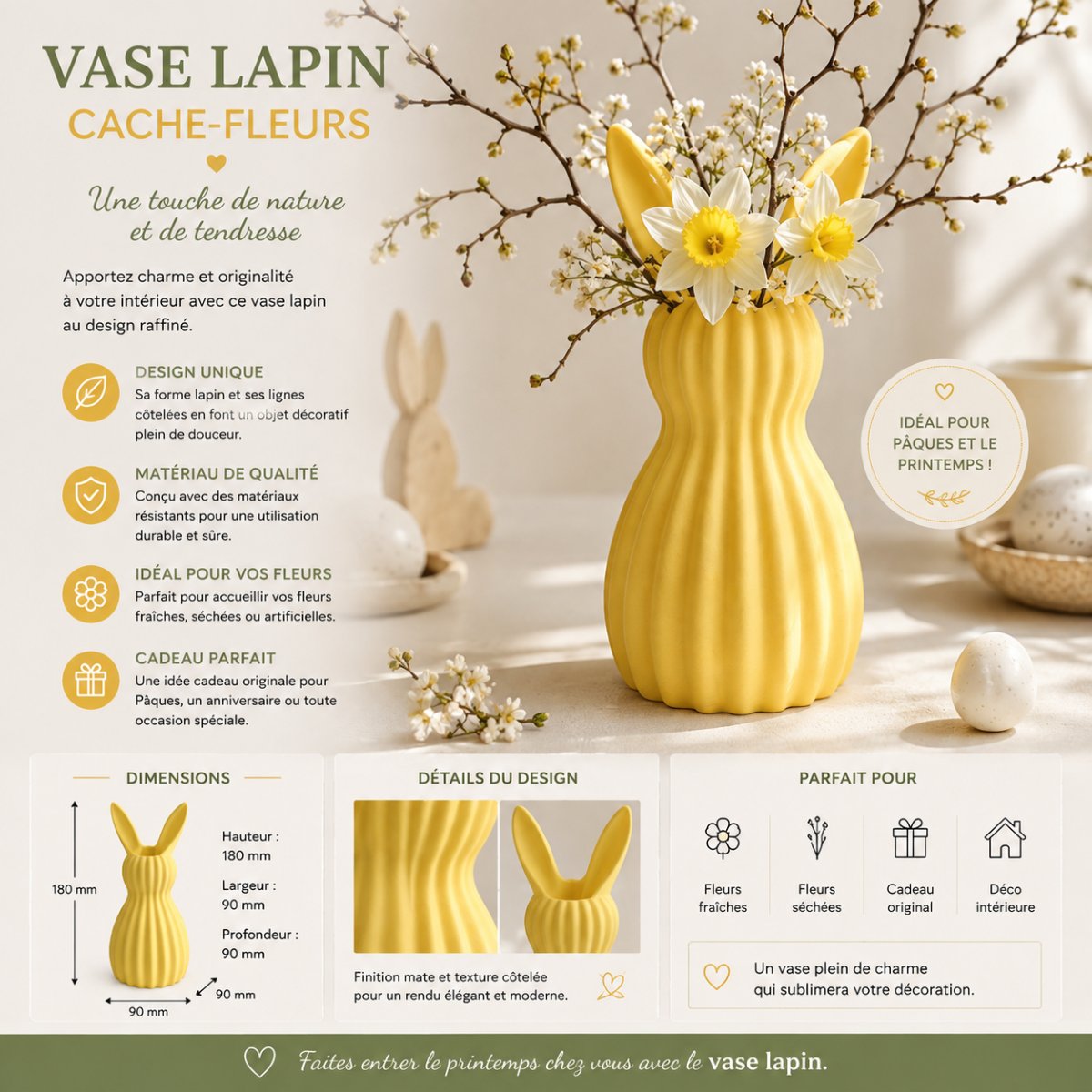 VASE LAPIN — CACHE-FLEURS — imprimé 3D Made in France