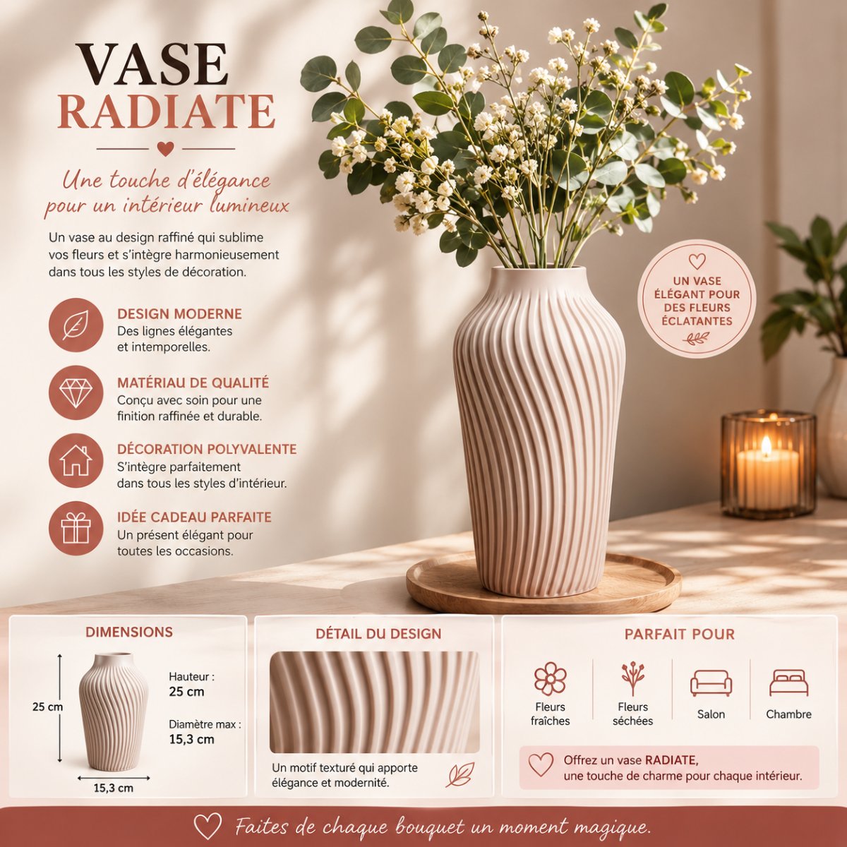 VASE RADIATE — imprimé 3D Made in France