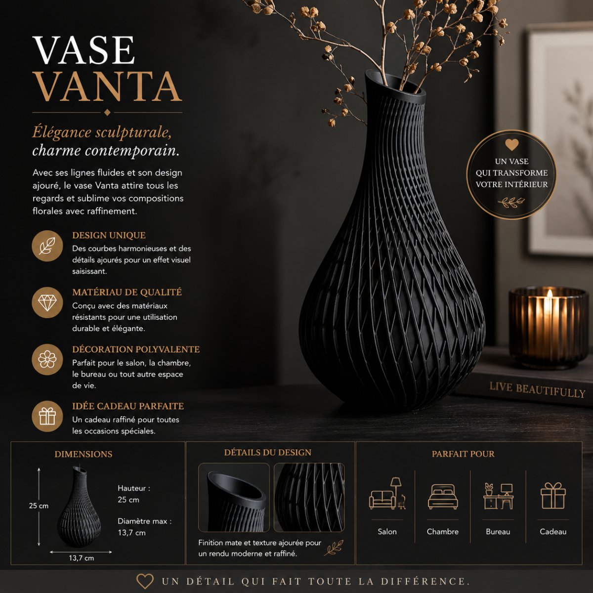VASE VANTA — Déco intérieure imprimé en 3D en France, vue 2